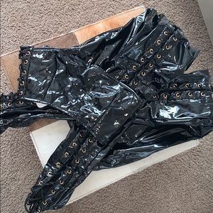 Oh Polly Black Lace-Up Vinyl Pants